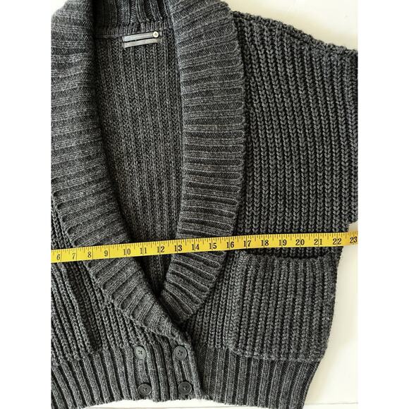 Anthropologie Wool Blend Sweater Cardigan Women S Gray Ribbed Chunky Deep V Neck - Picture 6 of 11